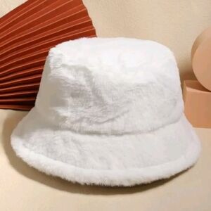 White Fuzzy Bucket Hat